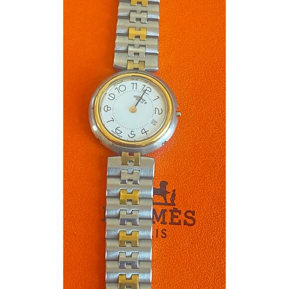 Hermès Clipper 24mm Women’s Two-Tone Stainless Steel & Gold Watch with Box - Picture 3 of 9